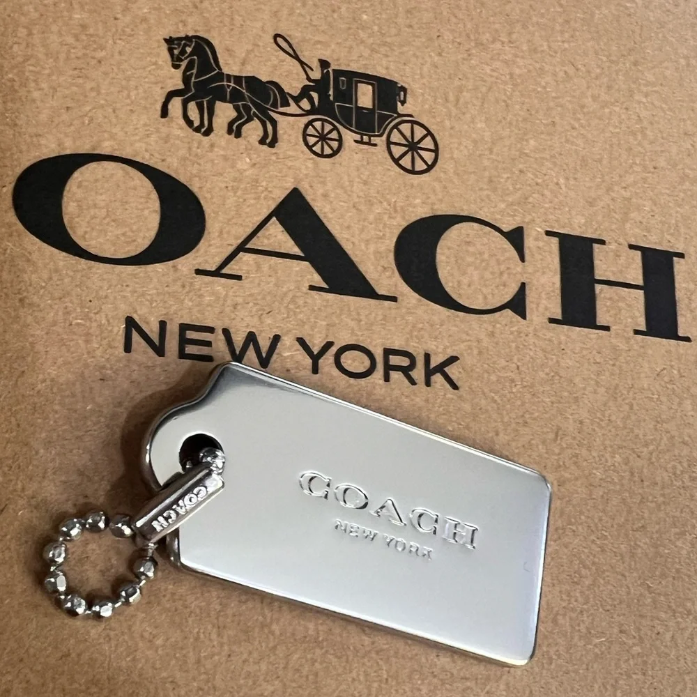 Coach Silver Engraved Dog Tag Keychain